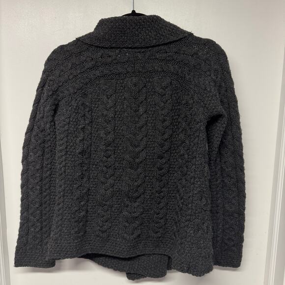 Aran Crafts Gray Thick Cable Knit Cardigan Sweater 100% Irish Wool Size Small - Picture 2 of 8